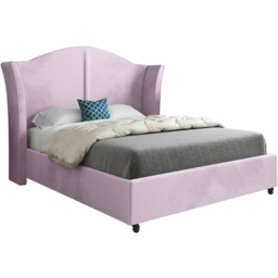 Zampa Double Pink Soft Velvet Upholstered Bed Frame with Curved Winged Headboard - thumbnail 2