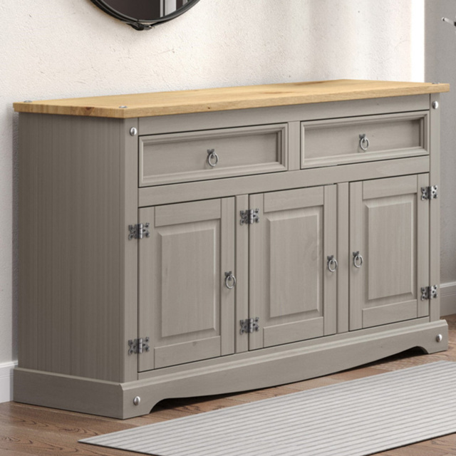 Corona 3 Door 2 Drawer Grey Washed Wax Finish Medium Sideboard - image 1