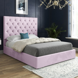 Alma Pink Super King Size Velvet Upholstered Bed Frame with Chesterfield Headboard
