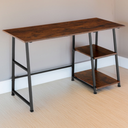 tectake 2 Shelf Dark Wood Trapezoidal Frame Office Desk