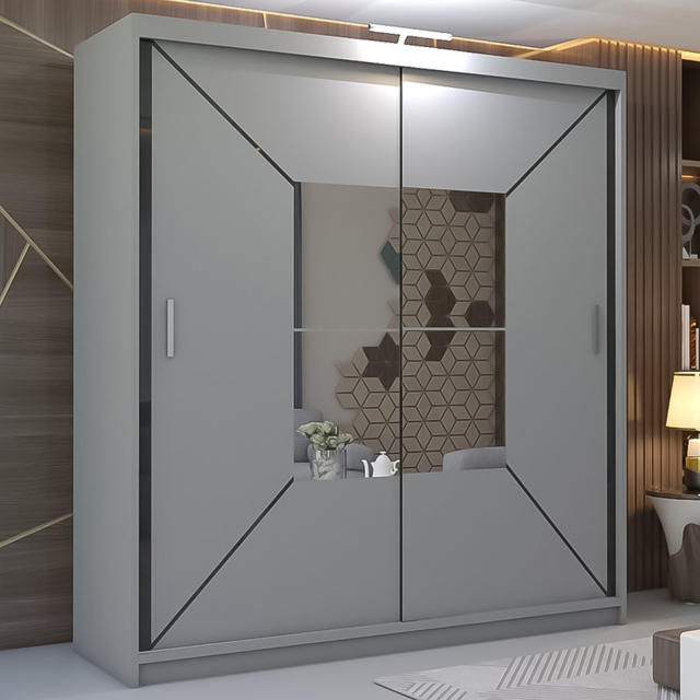 M N Furniture Nicle 2 Door Grey Mirrored Sliding Wardrobe 150cm - image 1
