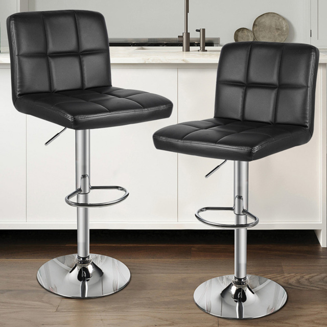Rattrix Leather Black Height Adjustable Swivel Bar Stool Set of 2
