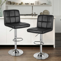 Rattrix Leather Black Height Adjustable Swivel Bar Stool Set of 2 - thumbnail 3