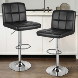 Rattrix Leather Black Height Adjustable Swivel Bar Stool Set of 2