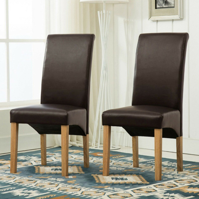 Brown Faux Leather High Back Dining Chair Set of 2 - image 1