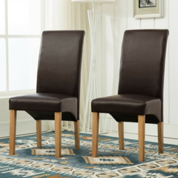 Brown Faux Leather High Back Dining Chair Set of 2