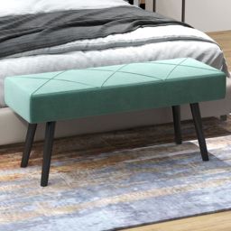 Portland Green Upholstered Bench with Steel Legs