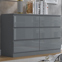 FWStyle Stora 6 Drawer Grey Gloss Chest of Drawers