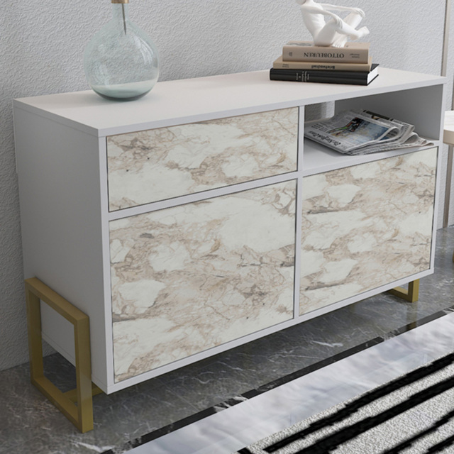 Decorotika Utopie White and Marble Effect 3 Cabinet Sideboard - image 1