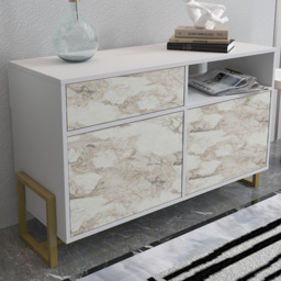 Decorotika Utopie White and Marble Effect 3 Cabinet Sideboard