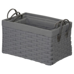 Premier Housewares Lida Grey Rectangular Storage Basket 3 Pack - thumbnail 2