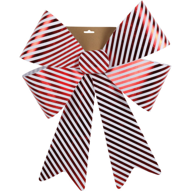 Red Striped Bow Christmas Decoration 66cm - image 1