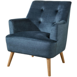Home Source Arta Dark Blue Plush Accent Armchair with Wooden Legs - thumbnail 2