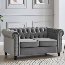 Home Detail Chesterfield 2 Seater Studded Grey Velvet Sofa