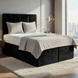 DS Living Harmony Black King Size Plush Velvet Ottoman Bed