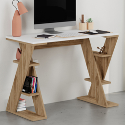 Decortie Papillon White and Whiskey Oak 6 Shelf Desk