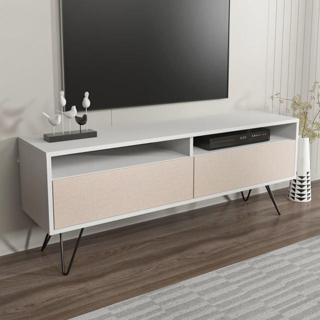 Decorotika Flay White and Beige 2 Door 2 Shelf Modern TV Unit - image 1
