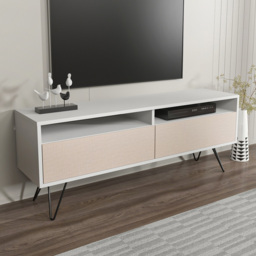 Decorotika Flay White and Beige 2 Door 2 Shelf Modern TV Unit - thumbnail 1
