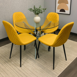 Kosy Koala Maya Gem 4 Seater Round Glass Dining Set Mustard