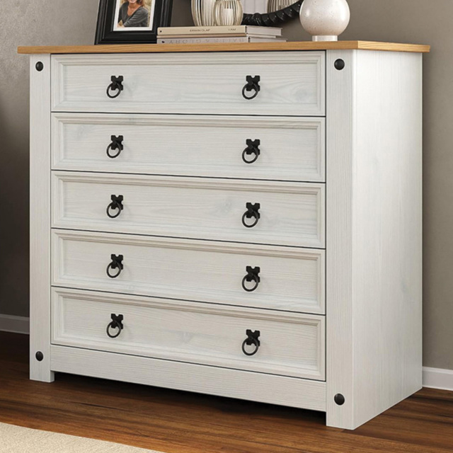Mews Corona White and Oak 5 Drawer Chest of Drawers - image 1