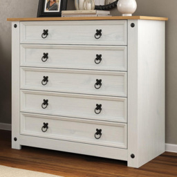 Mews Corona White and Oak 5 Drawer Chest of Drawers