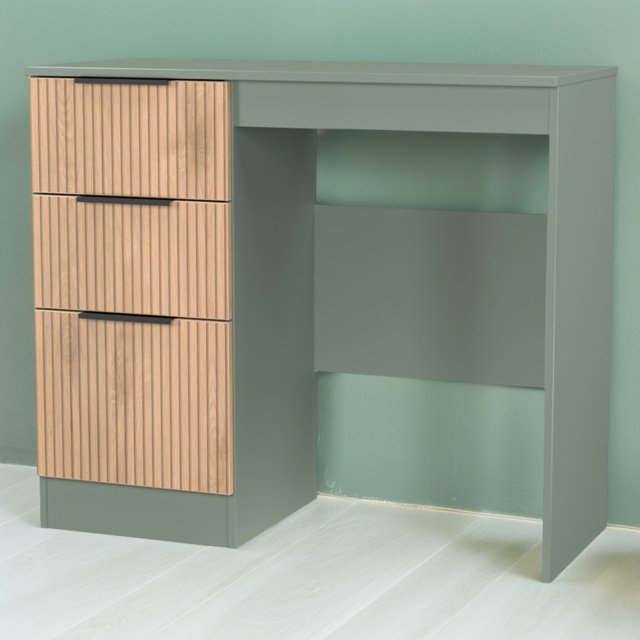Crowndale Java Slatt Effect and Reed Green 3 Drawer Vanity Desk - image 1
