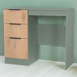 Crowndale Java Slatt Effect and Reed Green 3 Drawer Vanity Desk