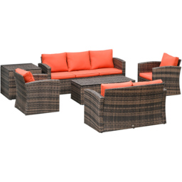 Outsunny 7 Seater Orange Rattan Patio Sofa Lounge Set - thumbnail 2