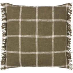 Yard Beni Moss and Natural Check Fringed Cushion