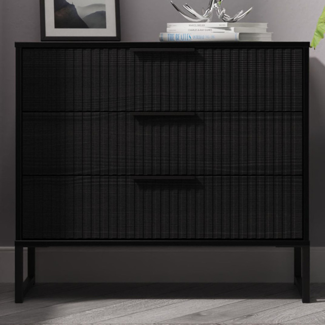 Crowndale Fluted 3 Drawer Black Ash Chest of Drawers Ready Assembled - image 1