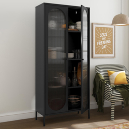 Dorel Luna 2 Door Tall Black Fluted Glass Accent Cabinet - thumbnail 1