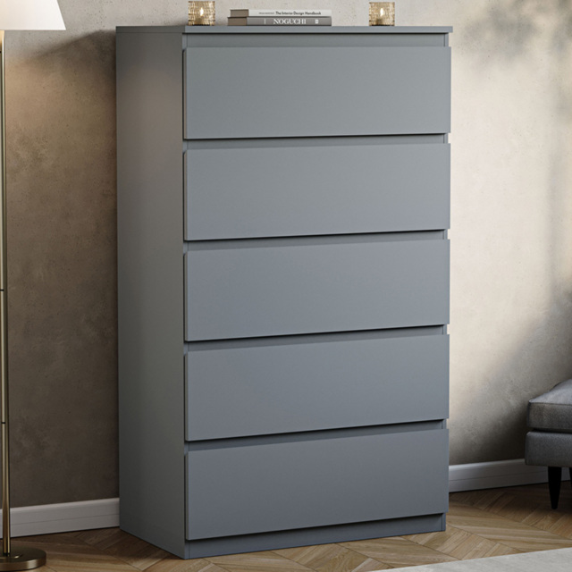 Vida Designs Denver Grey 5 Drawer Chest of Drawers - image 1
