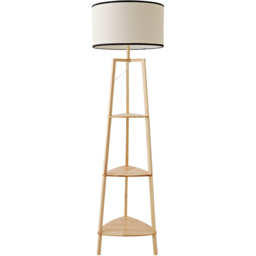 ValueLights Hiru 3 Shelf Floor Lamp with Black Trim Linen Shade and Bulb