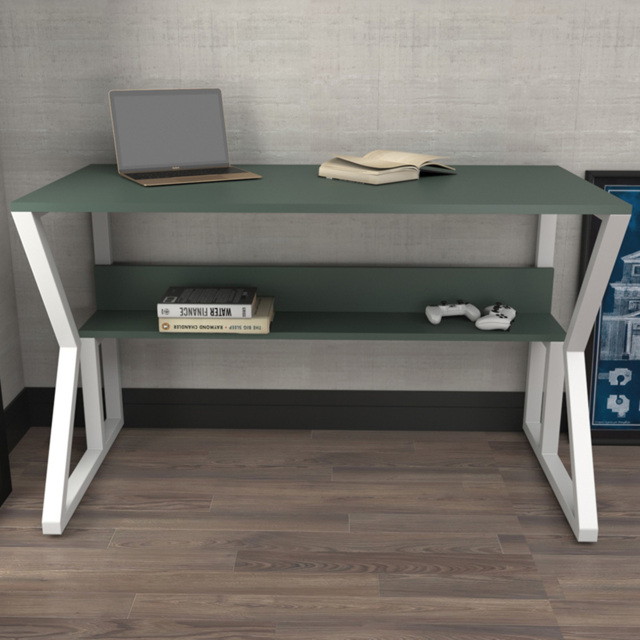 Decorotika Wake Green and White Single Shelf Computer Desk - image 1