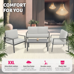 tectake Gothenburg 4 Seater Light Grey Garden Furniture Set - thumbnail 4