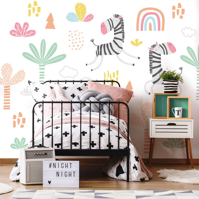 Origin Murals Dancing Zebras White Wall Mural - image 1