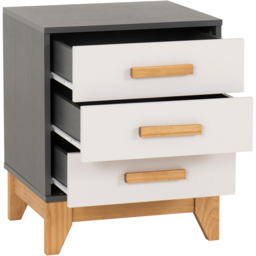 Seconique Cleveland 3 Drawer White and Grey Metal Effect Bedside Table - thumbnail 3