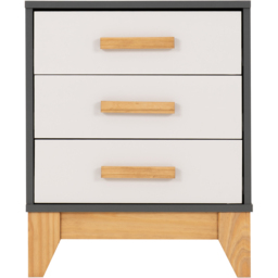 Seconique Cleveland 3 Drawer White and Grey Metal Effect Bedside Table - thumbnail 4