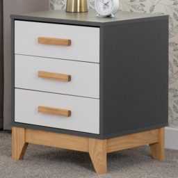 Seconique Cleveland 3 Drawer White and Grey Metal Effect Bedside Table - thumbnail 1