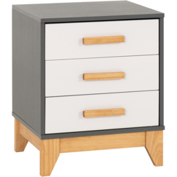 Seconique Cleveland 3 Drawer White and Grey Metal Effect Bedside Table - thumbnail 2
