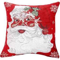 Noel Square Cotton Chenille Xmas Tapestry Santa Cushion 43 x 43cm