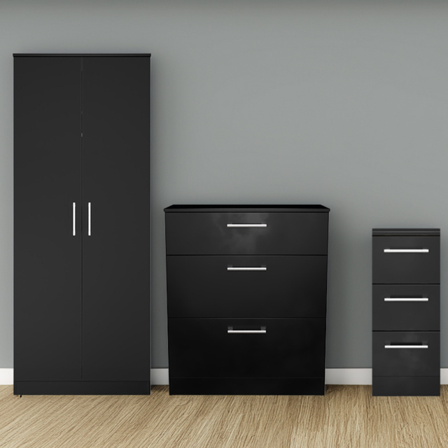 Crowndale Devon 3 Piece Black Matt Bedroom Furniture Set - image 1