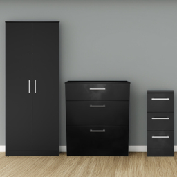 Crowndale Devon 3 Piece Black Matt Bedroom Furniture Set - thumbnail 1