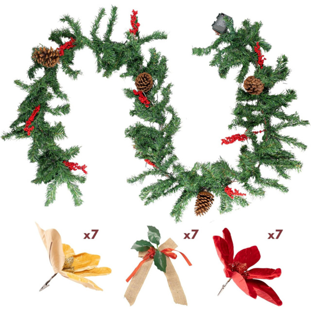 Marco Paul 40 Warm and Bright White LED Artificial Garland with Flower and Bow 9ft - image 1
