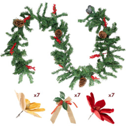 Marco Paul 40 Warm and Bright White LED Artificial Garland with Flower and Bow 9ft - thumbnail 1