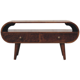 Artisan Furniture California Walnut 3 Drawer Single Shelf Solid Wood Circular TV Stand - thumbnail 2