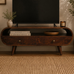 Artisan Furniture California Walnut 3 Drawer Single Shelf Solid Wood Circular TV Stand