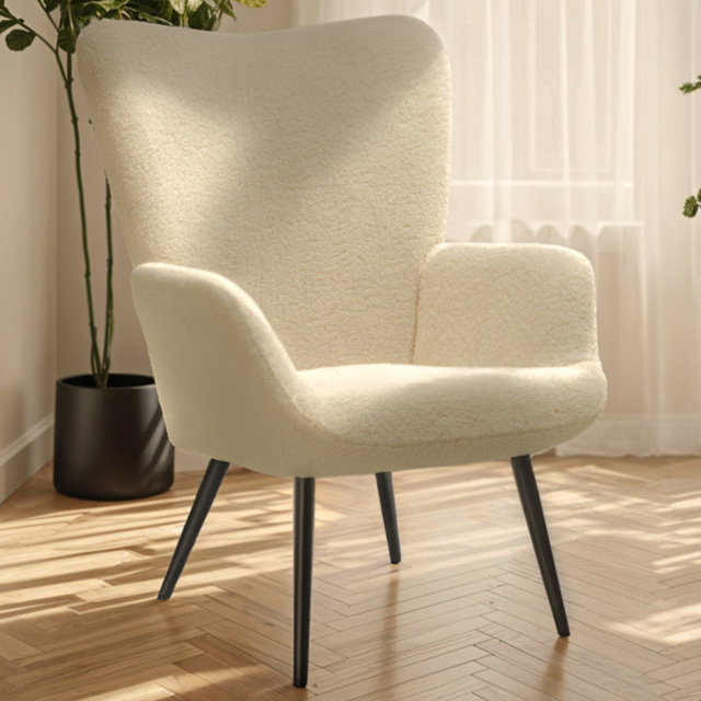 tectake Hygge Boucle Fabric Cream and Black Ergonomic Backrest Armchair - image 1