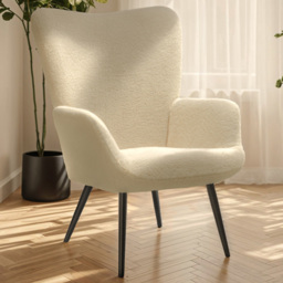 tectake Hygge Boucle Fabric Cream and Black Ergonomic Backrest Armchair