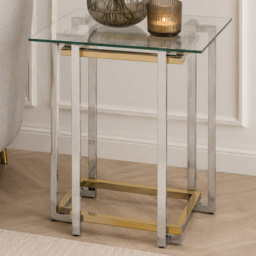 Premier Housewares Elino Silver and Gold Glass Top Side Table